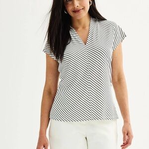 Nine West Black and White Sleeveless Striped Blouse
